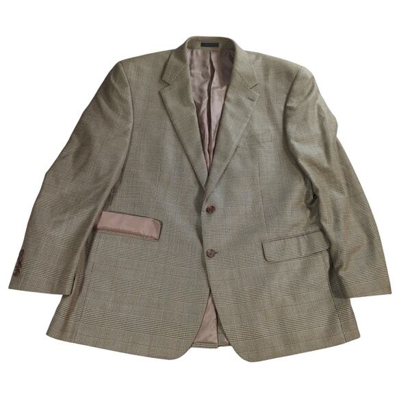 Lauren Ralph Lauren Mens Blazer 48R Gray Check Silk Wool Sport Coat Jacket - Picture 1 of 13